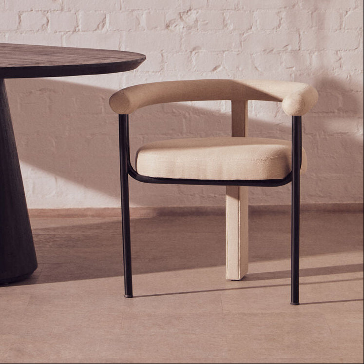 Perdoba Cream Textured Linen Dining Chair with Black Metal Frame