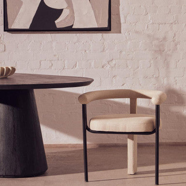 Perdoba Cream Textured Linen Dining Chair with Black Metal Frame