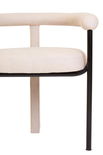 Perdoba Cream Textured Linen Dining Chair with Black Metal Frame
