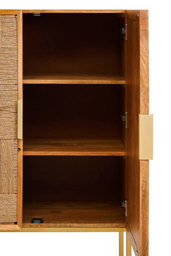 Teora Paper Rope Detail Two Door Mango Wood Cabinet