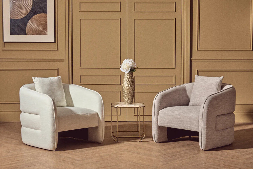Bilani Cream Linen Effect Chair with Curved Back