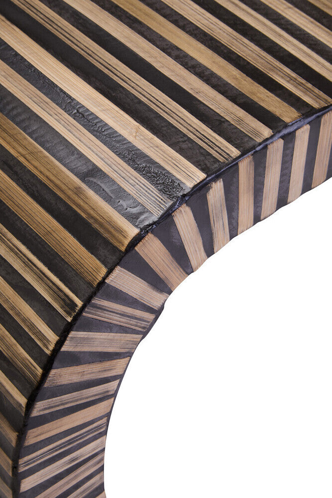 Natural Finish Curved Coffee Table with Striped Bamboo Inlay, Bambusa