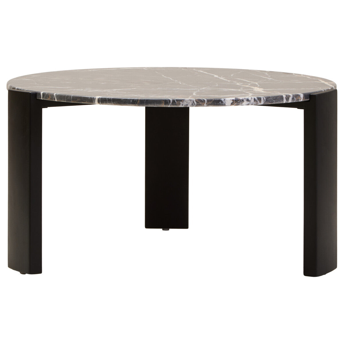 Black Round Marble Top Large Coffee Table with Black Acacia Legs, Palermo