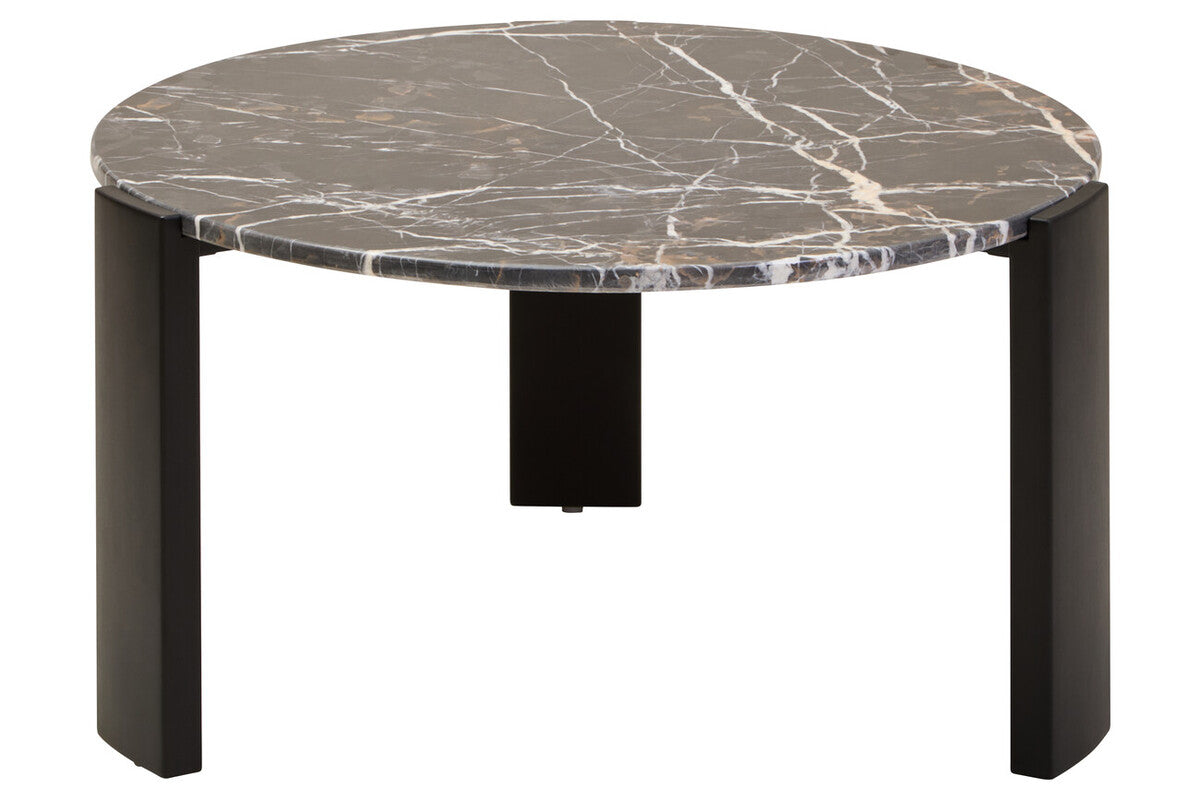 Black Round Marble Top Large Coffee Table with Black Acacia Legs, Palermo