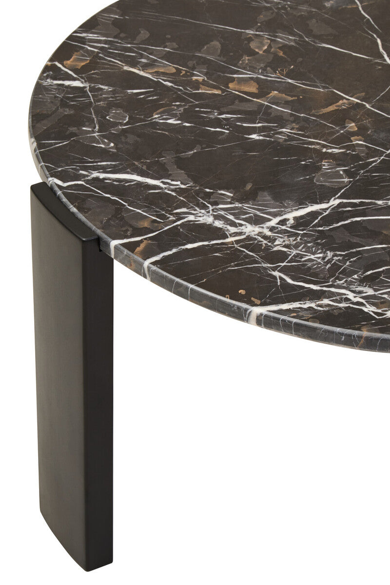 Black Round Marble Top Large Coffee Table with Black Acacia Legs, Palermo
