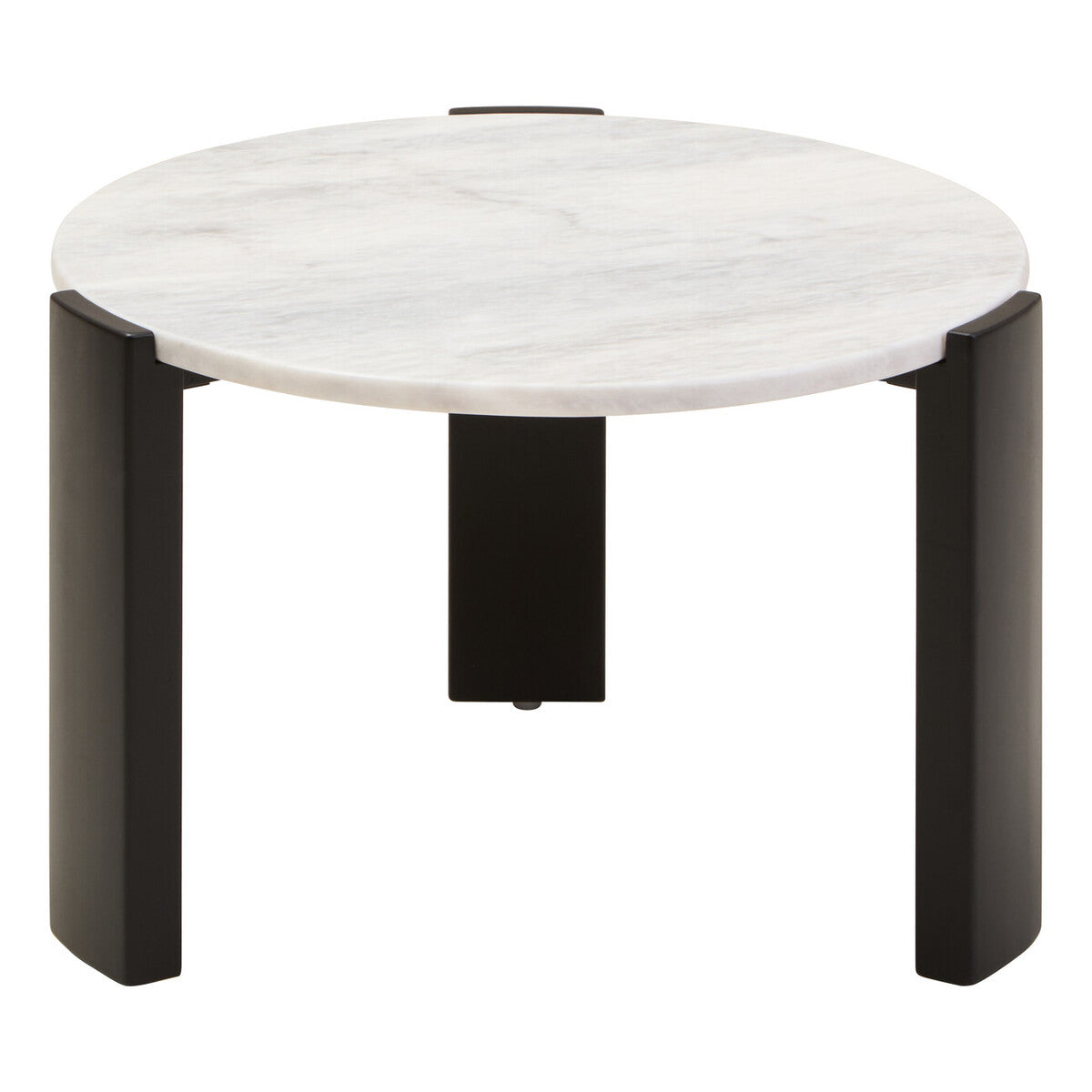 White Round Marble Top Small Coffee Table with Black Acacia Legs, Palermo