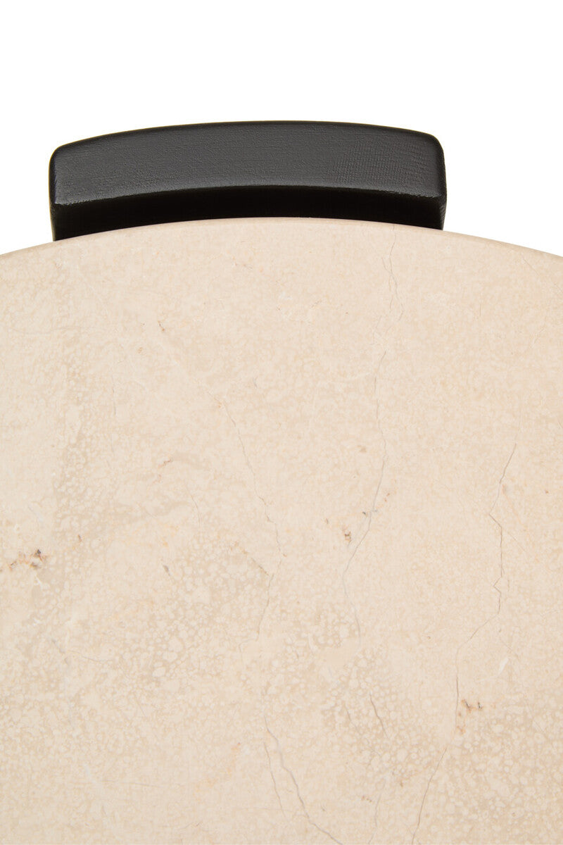 Cream Marble Top Round Side Table with Black Acacia Wood Legs, Palermo