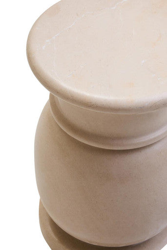 Cream Marble Multi Use Stool and Side Table with Refined Smooth Surface, Zoro
