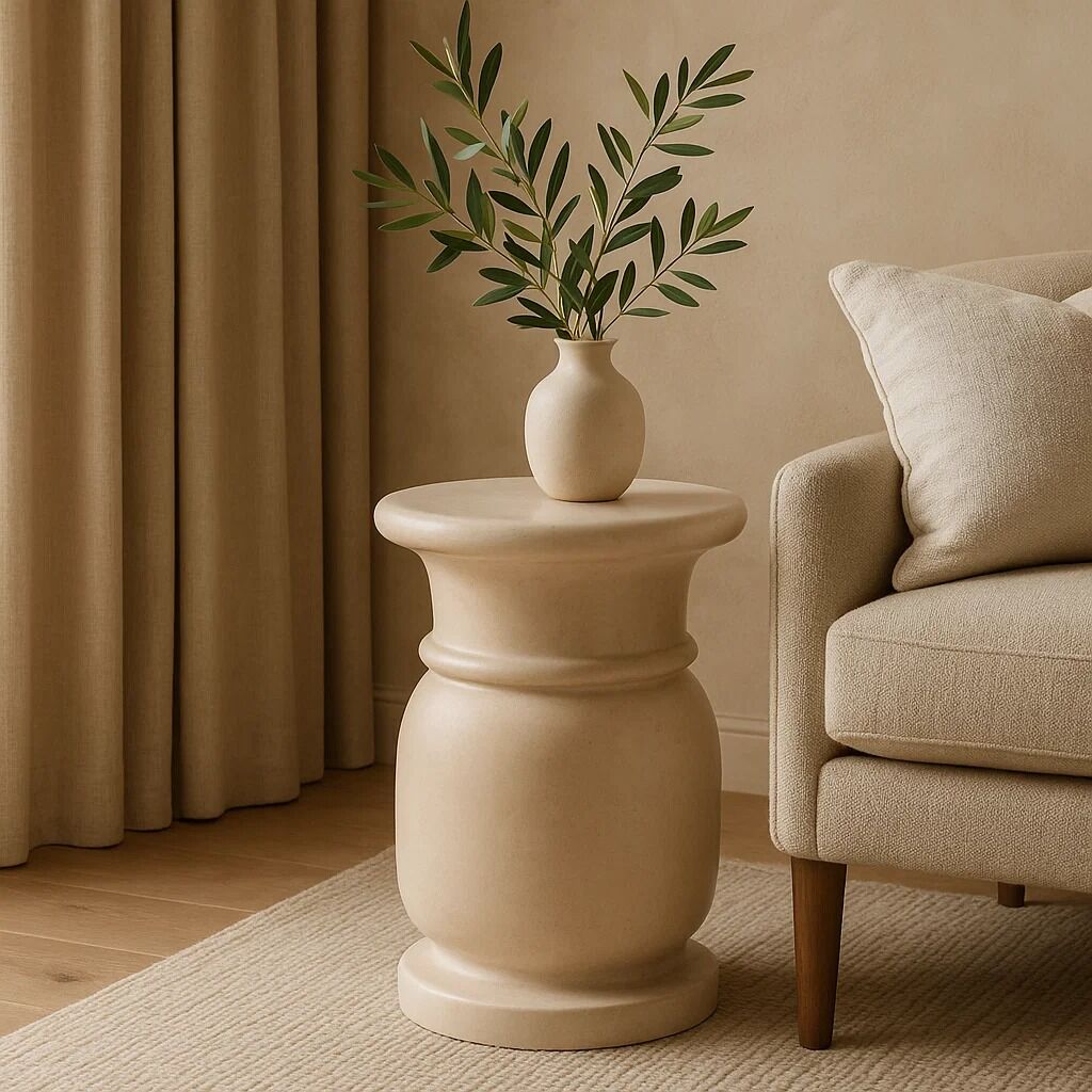 Cream Marble Multi Use Stool and Side Table with Refined Smooth Surface, Zoro
