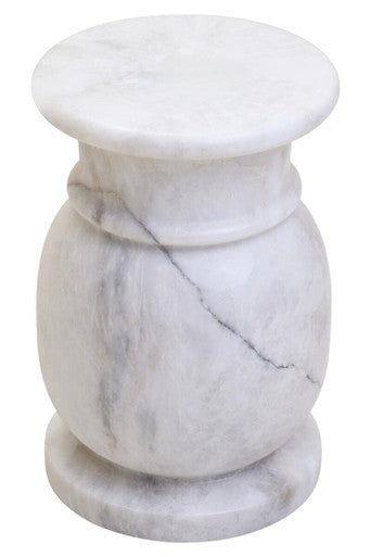 White Marble Multi Use Stool and Side Table with Refined Smooth Surface, Zoro