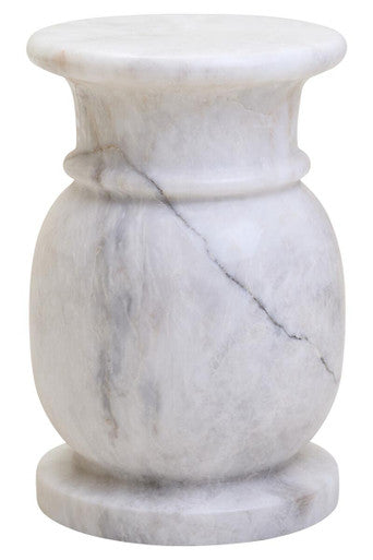 White Marble Multi Use Stool and Side Table with Refined Smooth Surface, Zoro