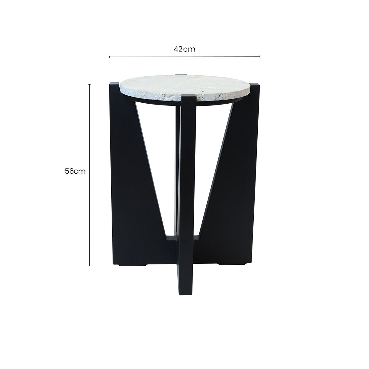 Cream Travertine Top Side Table with Black Acacia Wood Geometric Frame, Walton