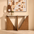 Cream Travertine Top Console Table with Brown Acacia Wood Frame | Winton