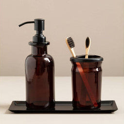 Allegra Brown Glass Soap Dispenser with Black Pump 300ml