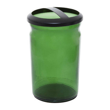 Allegra Green Glass Toothbrush Holder with Stainless Steel Divider