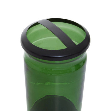 Allegra Green Glass Toothbrush Holder with Stainless Steel Divider