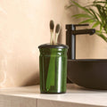 Allegra Green Glass Toothbrush Holder with Stainless Steel Divider
