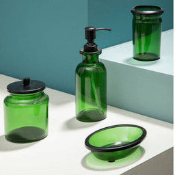 Allegra Green Glass Bathroom Jar with Metal Lid 300ml