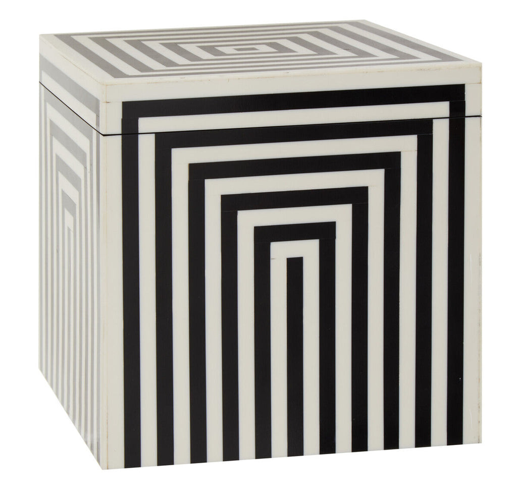 Large Square Black and White Stripe Trinket Box | Donato