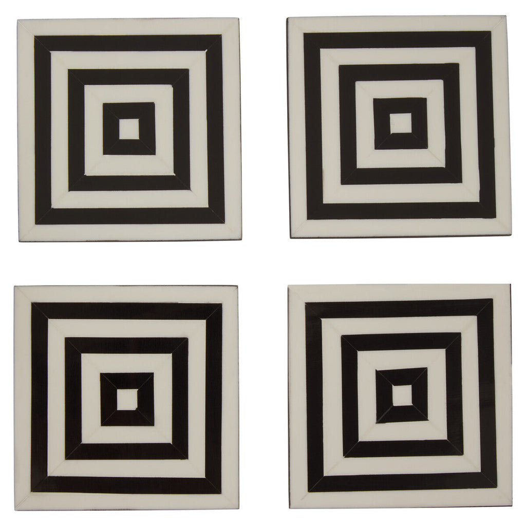 Set of 4 Black and White Stripe Coasters with Holder | Donato