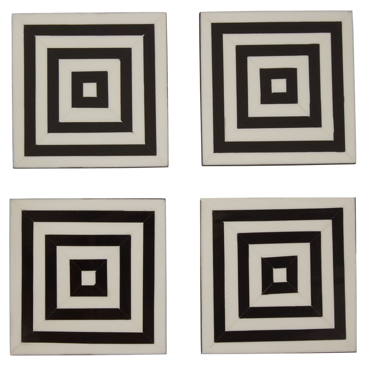 Set of 4 Black and White Stripe Coasters with Holder | Donato