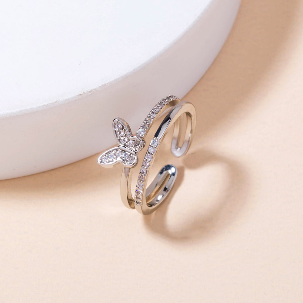 Delicate Micro-inlaid Butterfly Ring Adjustable Hand Inlaid Zircon Ring Female