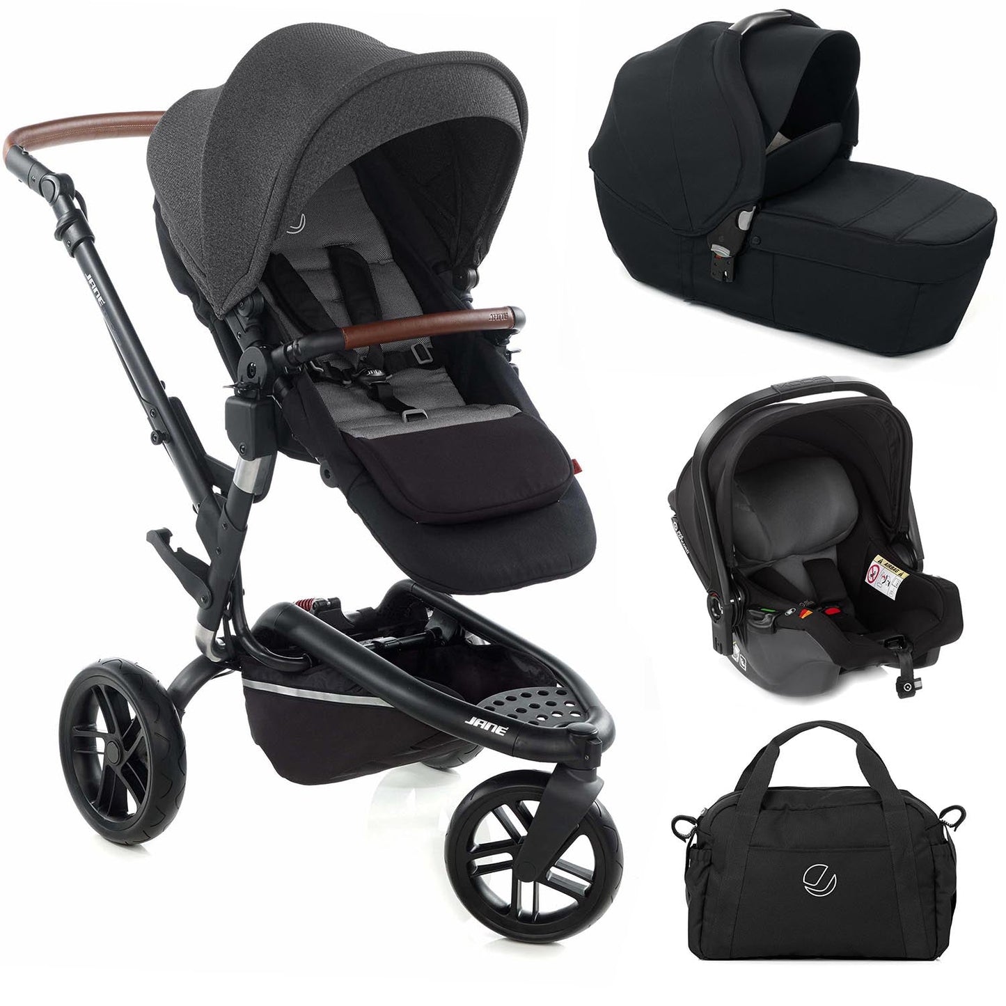 Jané Trider + Transporter Plus Carrycot, Cold Black
