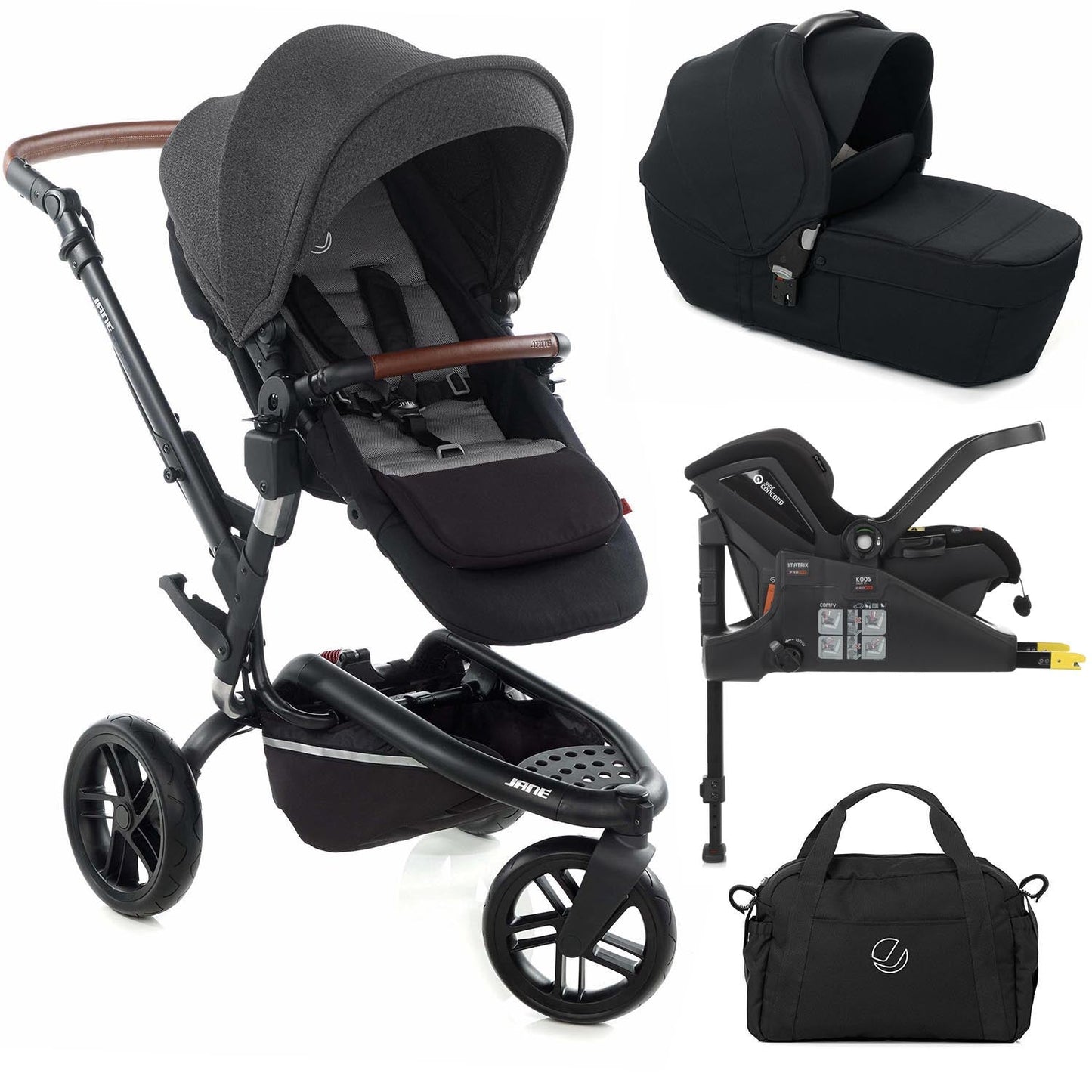 Jané Trider + Transporter Plus Carrycot, Cold Black