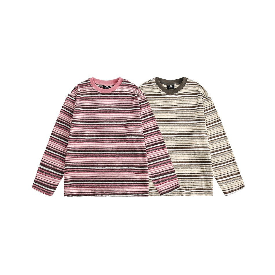 Striped Long-sleeved T-shirt Trendy Men's Women's Pullover Top