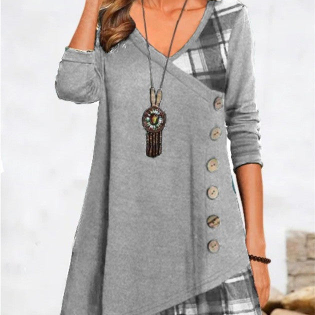 Casual Patchwork Long Sleeve Dress For Women