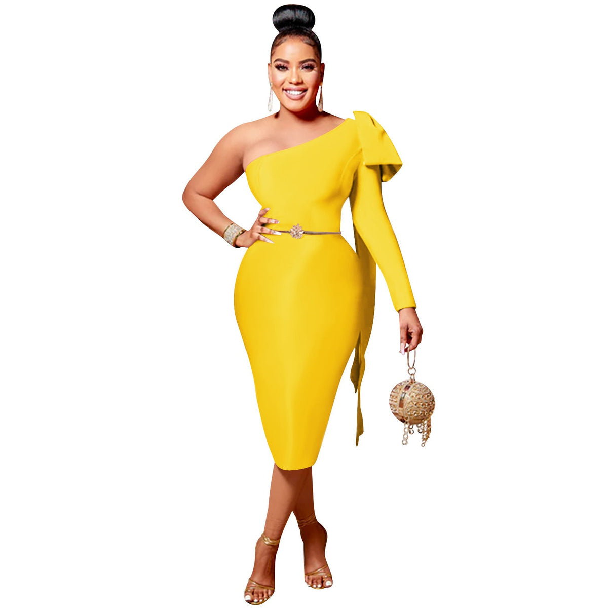 Women's Fashion Slash Neck Single Long Sleeve Dress