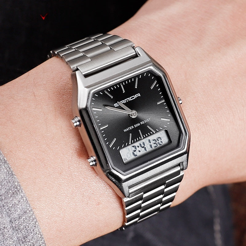 Mens Business Quartz Watch Simple Mens Wristwatch Dual Display
