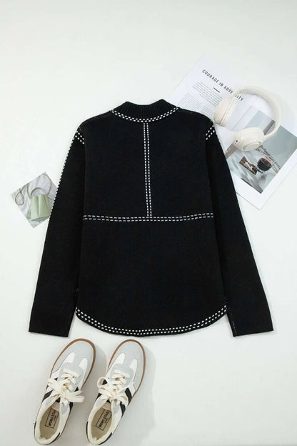 Black Contrast Trim Knit Cardigan Women UK