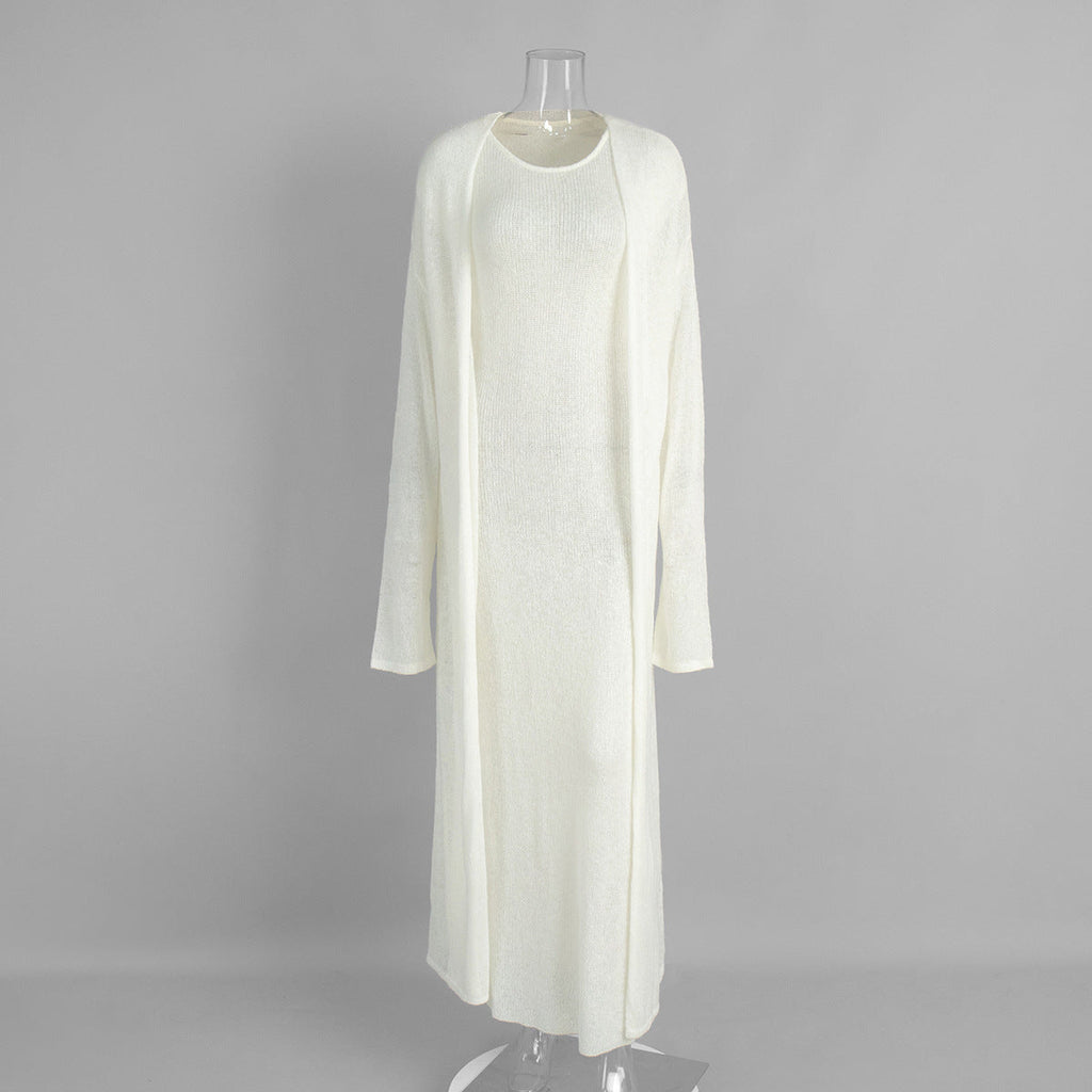 Cardigan Knitted Cardigan Sleeveless Dress Two-piece Set