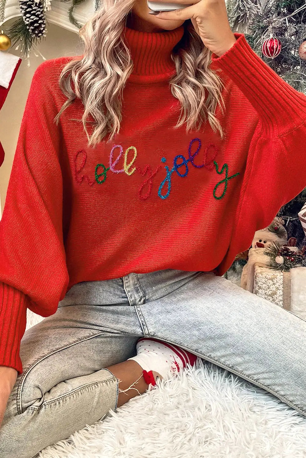 Fiery Red High Neck Sweater for a Stylish Christmas