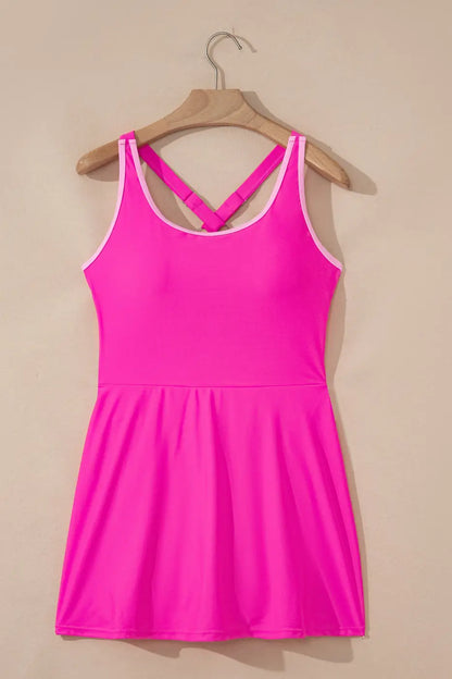 Pink Swim Dress With Built-In Shorts One Piece Swimsuit Women UK