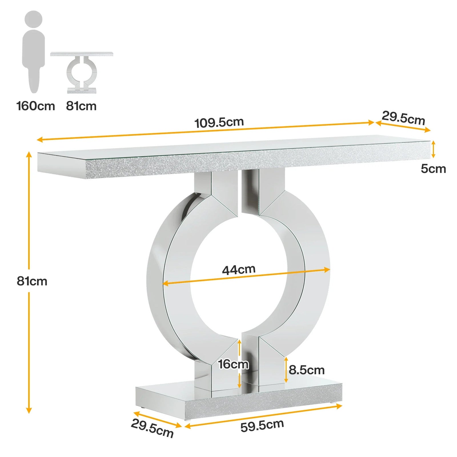 43.3-Inch (110cm)Mirrored Console Table, Modern Entryway Table with Thickened