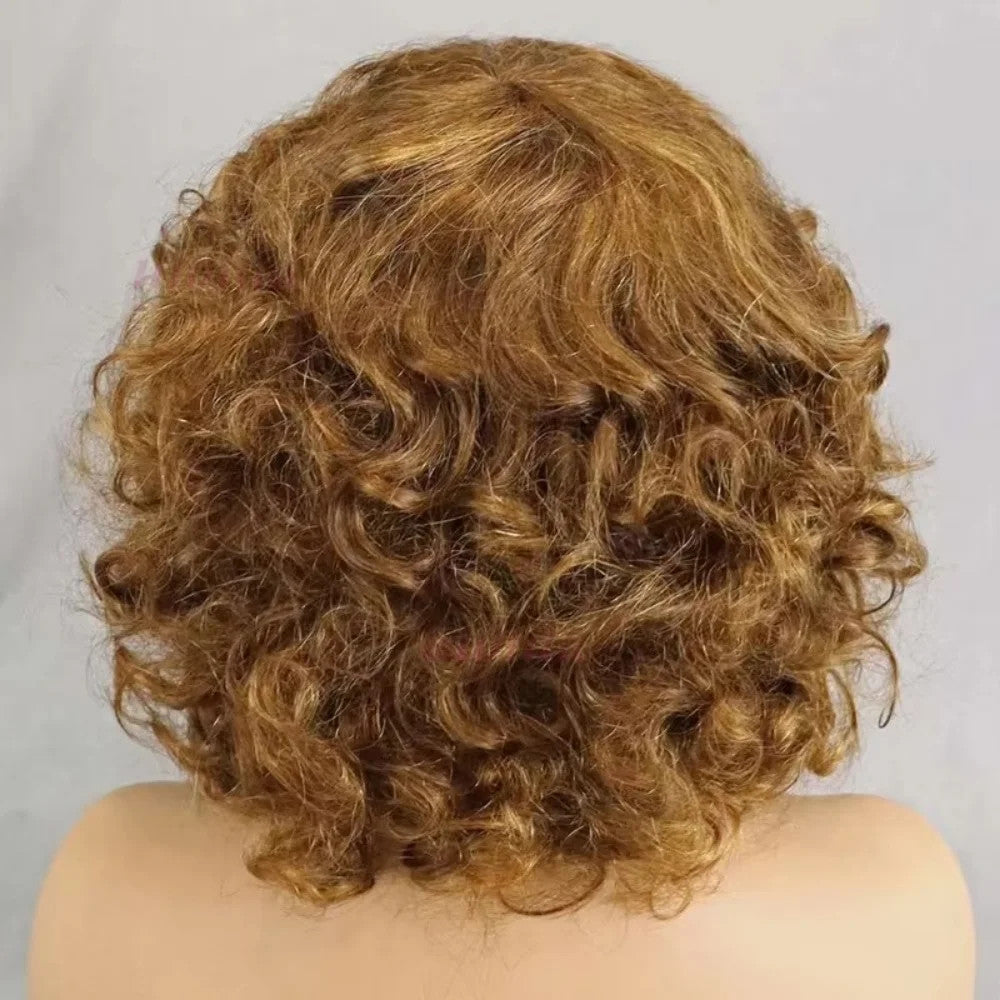 99J burgundy Fumi Curly Bob Wig Bouncy Pixie Cut Wig Highlight Full Machine Egg