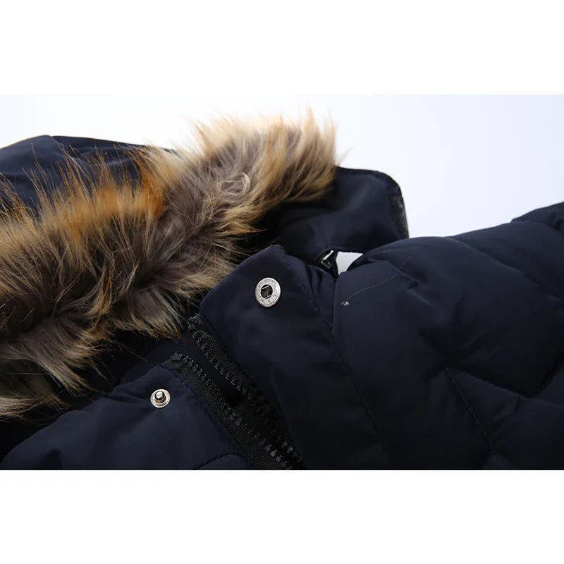 2-8 Years Winter Boys Jacket Thick Keep Warm Lining Plush Detachable Hat Hooded