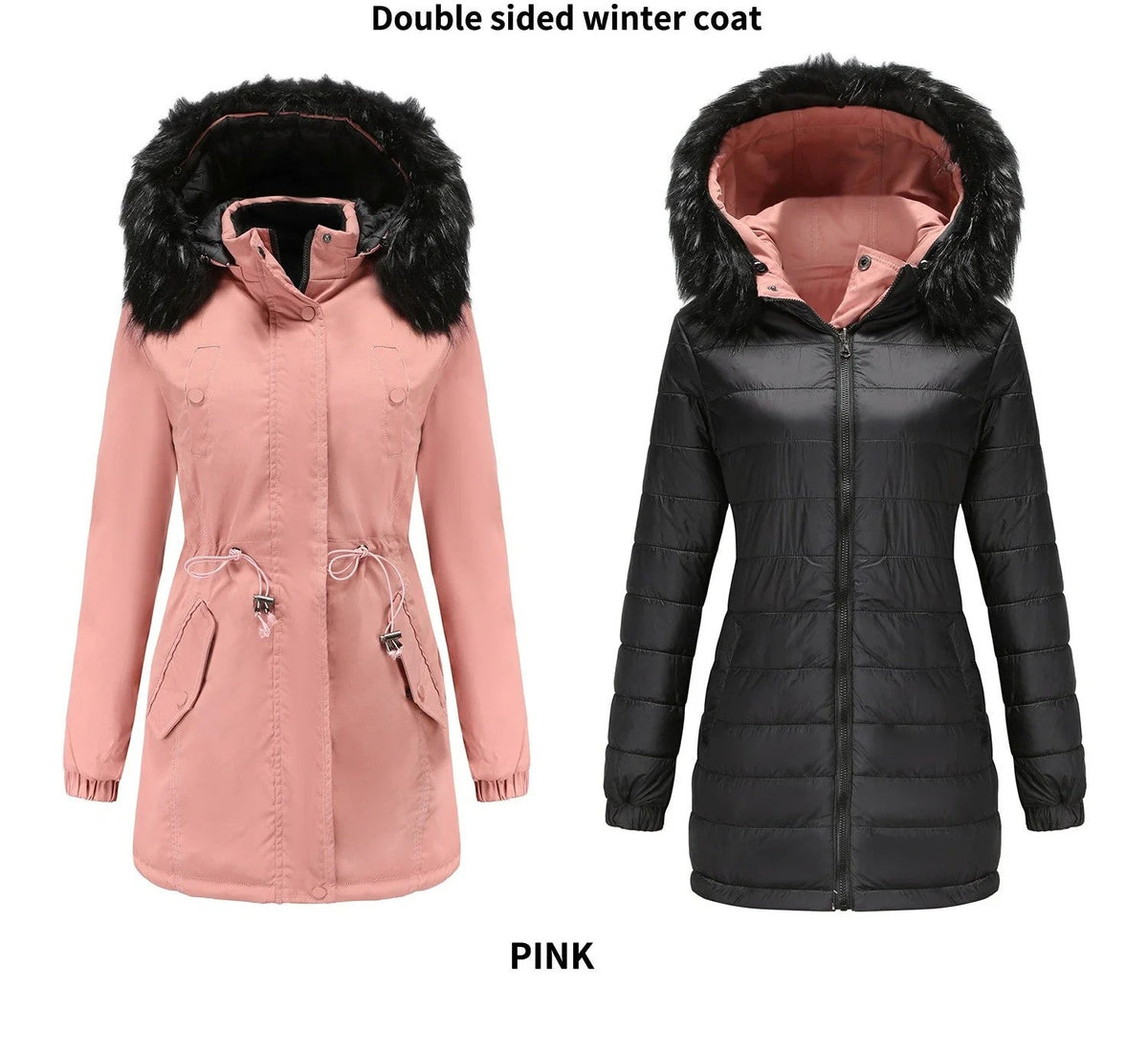 Women's Double-Sided Thick Parka – Detachable Zip | Hooded | Cotton-Padded | Slim Fit | XS–XXXL | 6 Colours