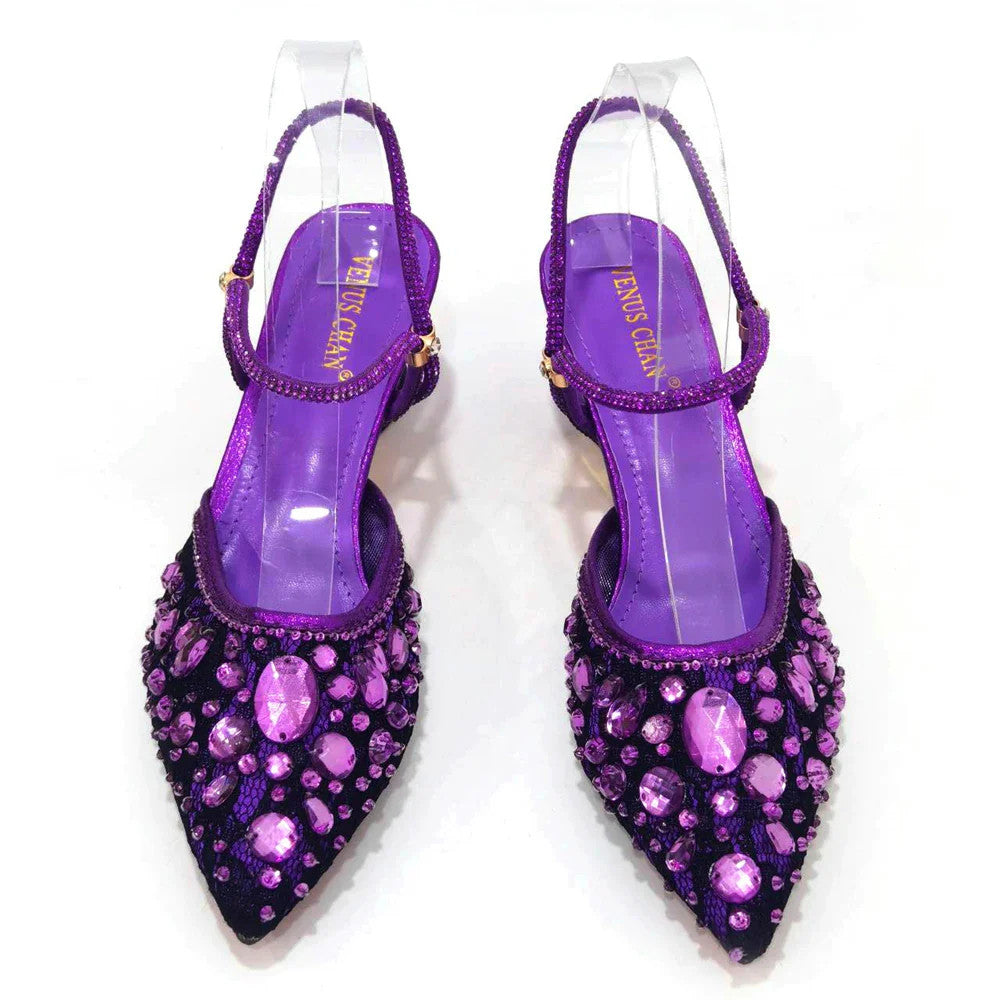 3D Bling Pointed Toe Slingback Heels — Shoes Only or With Matching Bag | 7 Colours | EU 37–42