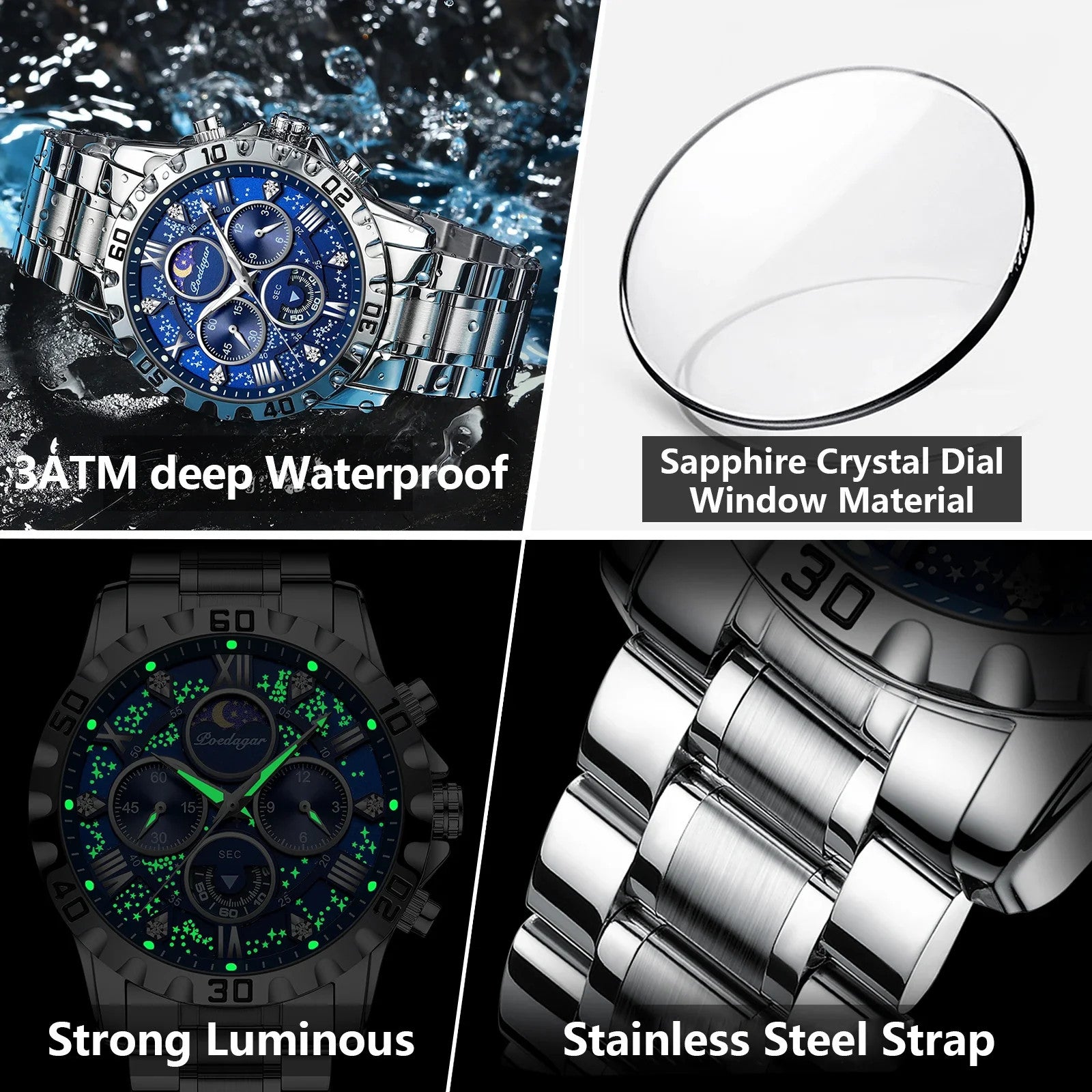 Luxury Watch for Man Quartz Sports Men Watch Waterproof Luminous Stainless