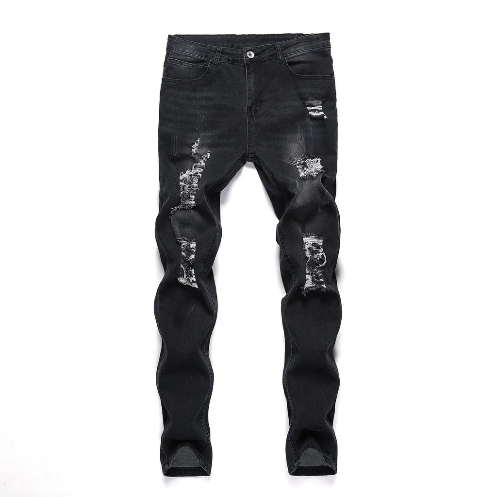2025 New Fashion Street Style Ripped Skinny Jeans Men Vintage wash Solid Denim
