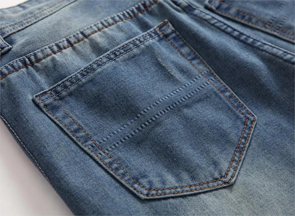 Streetwear Mens Slim Fit Ripped Straight Jeans Daily Male jeans pants Autumn