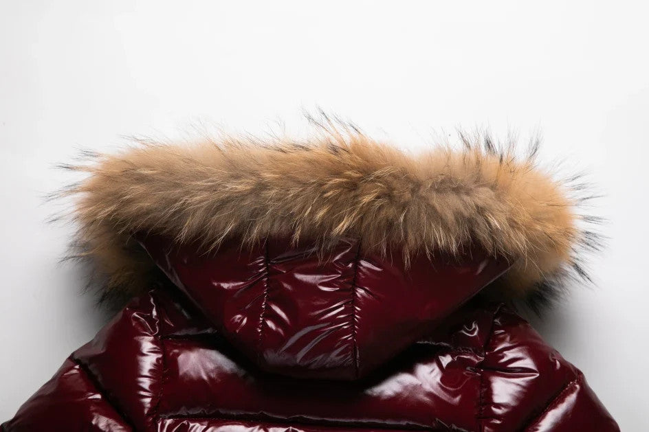 Kids Winter Down Jacket Real Faux Fur Waterproof Shiny Thick Warm Outerwear