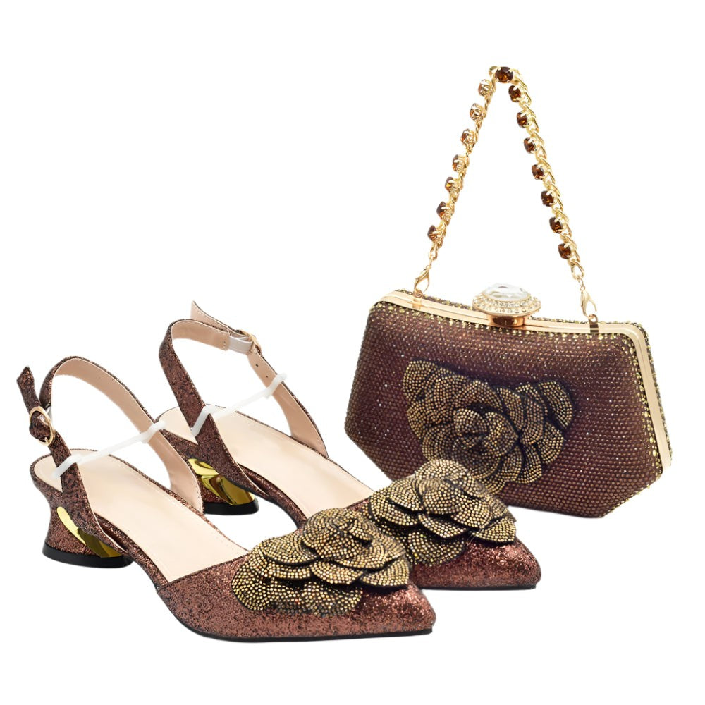 Women's Shoe and Bag Set Latest Luxury Italian Rhinstone Design for Wedding and