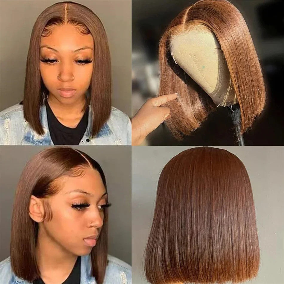 12A Double Drawn 210% Density Bone Straight Hair Bob Wig 13x4 Lace Front Wig