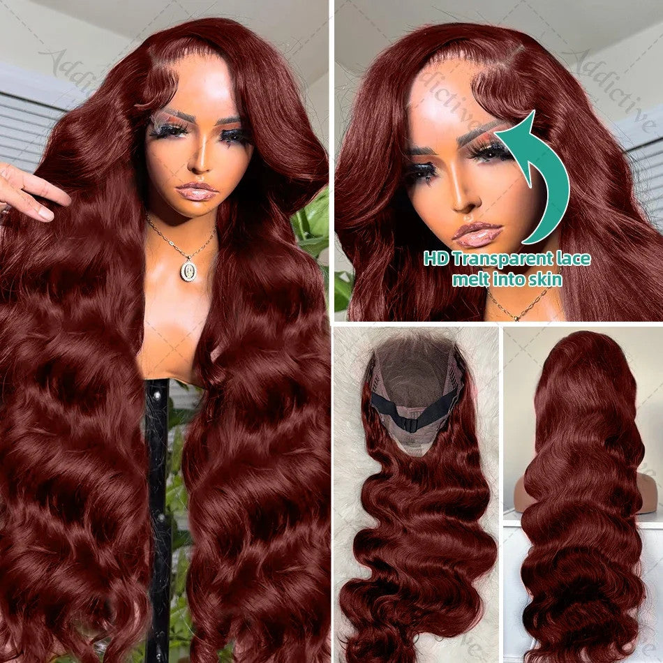 250% 30 32 Inch Brazilian 33# Auburn Reddish Brown 13x4 Hd Lace Front Wigs