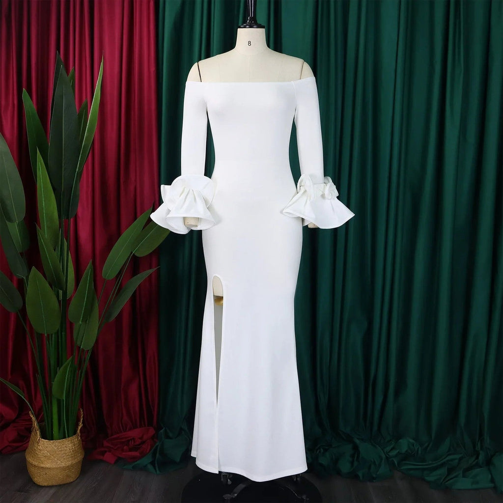 Elegant Sexy Side Slit Long Dress For Women Independent Stand Trade Clothing
