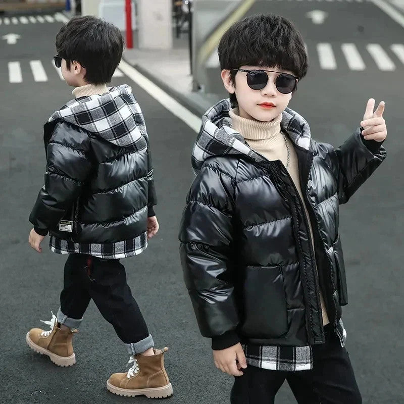 Boys' Hooded Padded Winter Jacket | Cotton & Down Fill | Ages 3–12 | Black